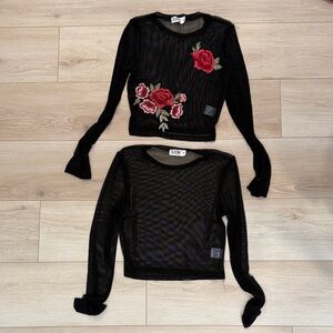 2 LF Black Mesh Tops one with Red Floral Design